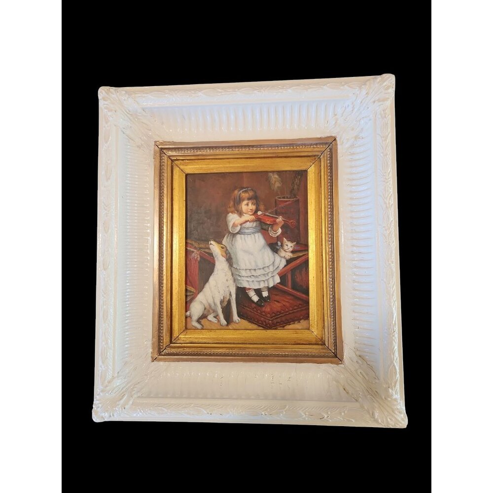 Oil Painted on wood,  "A Broken String" Charles Burton Barber. Not signed
